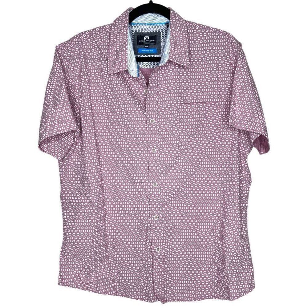 Michael Brandon Los Angeles Men’s L Button-Up Shirt Pink Geo Print 100% Cotton
